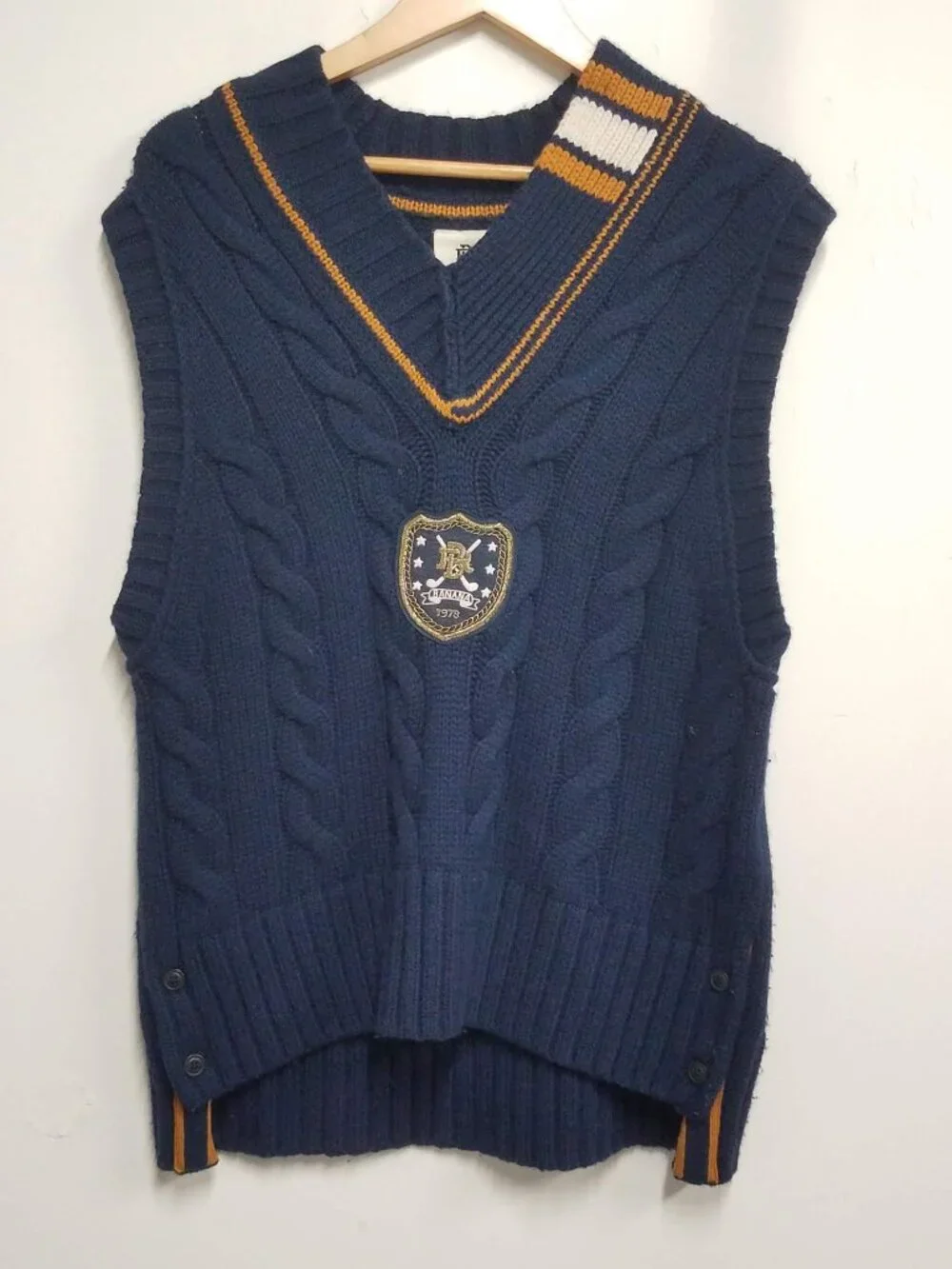 Banana Republic BR Athletics Merino Wool Cable Knit Vest Navy Mens Small 441004